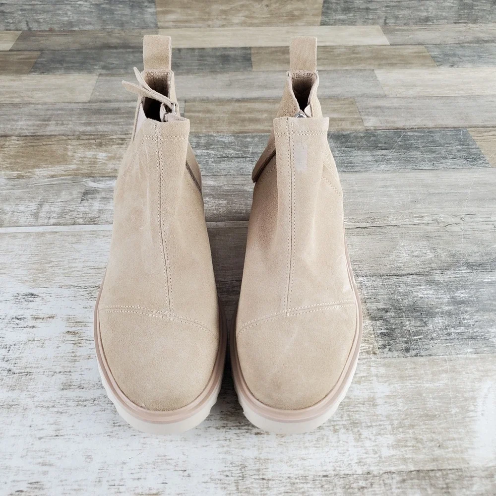 Toms Maude Womens Ankle Boot Sz 8 Oatmeal Suede Wedge Lace-Up Side Zip Round Toe